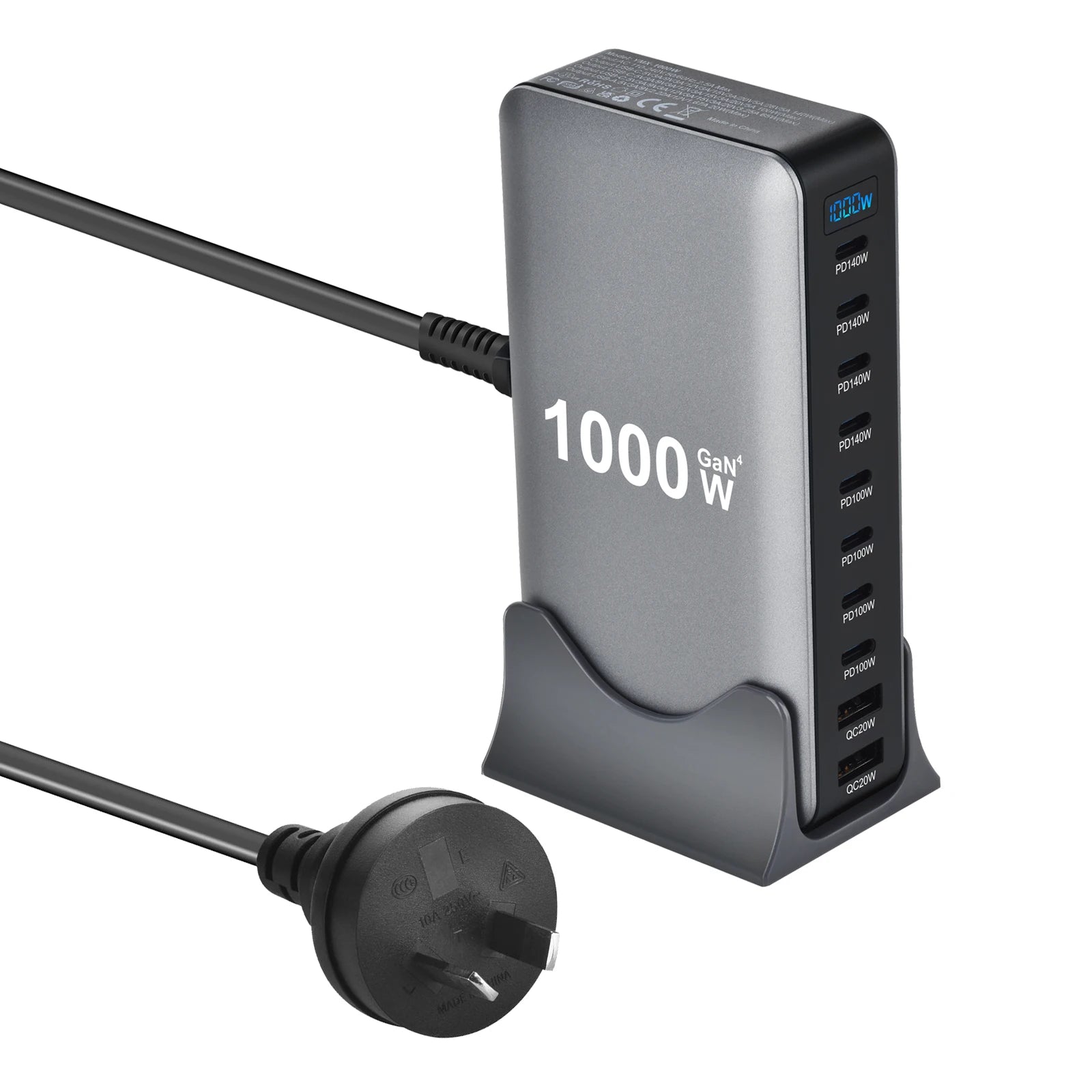 800W GaN 10-Port USB-C Fast Desktop Charger – PD3.1 for iPhone, Samsung & Laptop