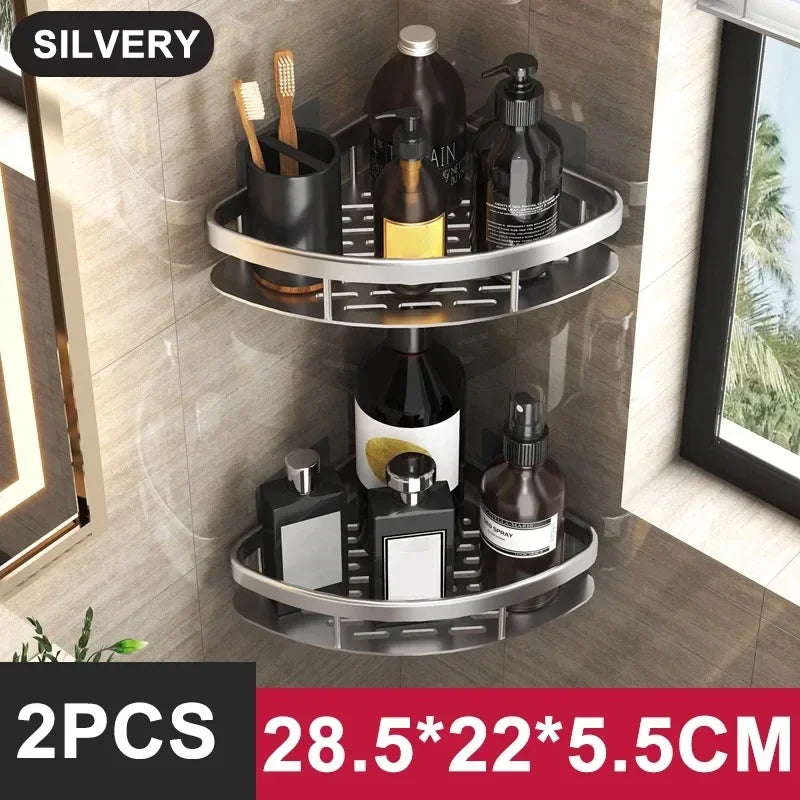 Aluminum No-Drill Shelf – Bathroom & Kitchen Wall Storage Organizer