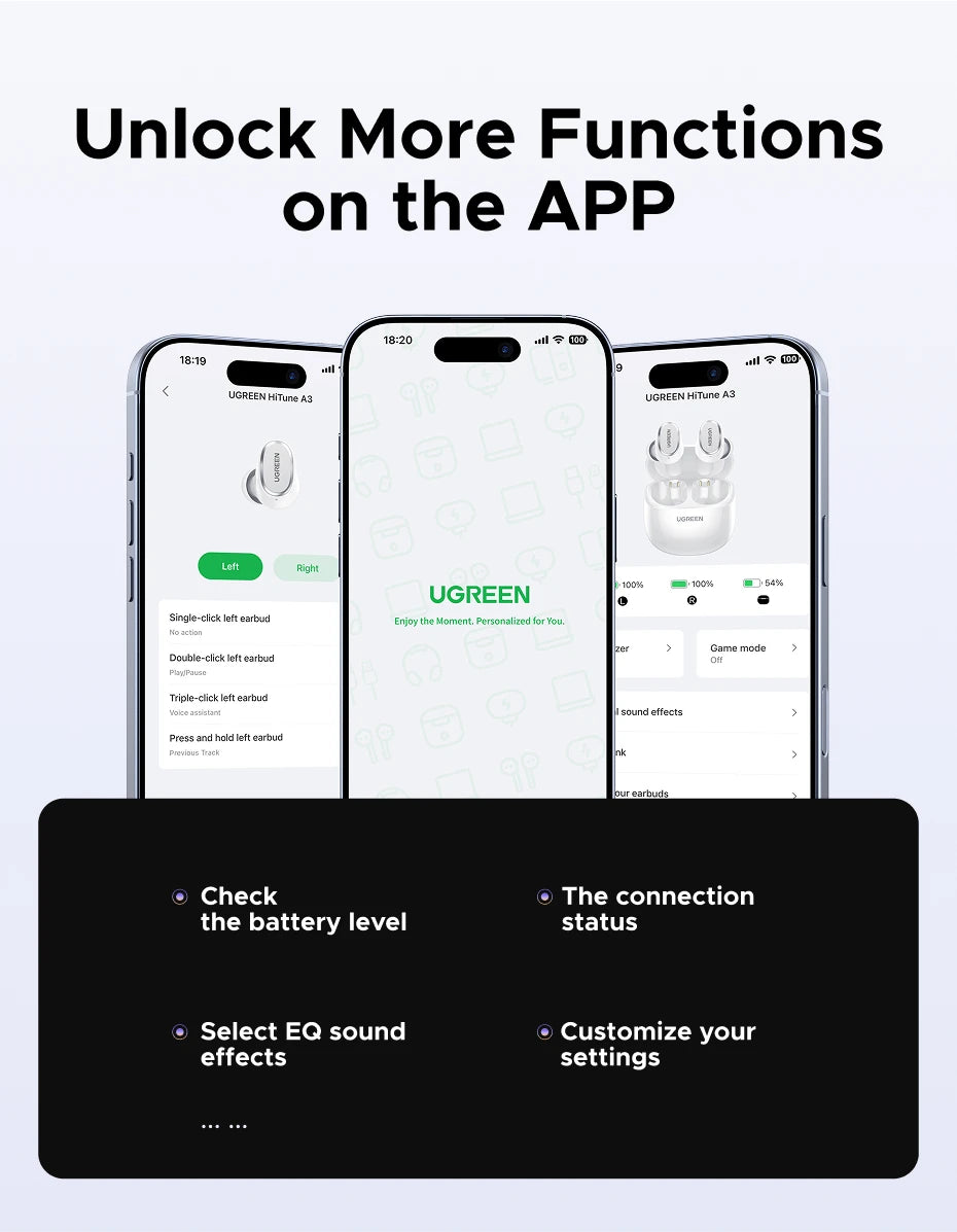UGREEN Dots Earbuds – Bluetooth, Long Playtime, App-Controlled Sound