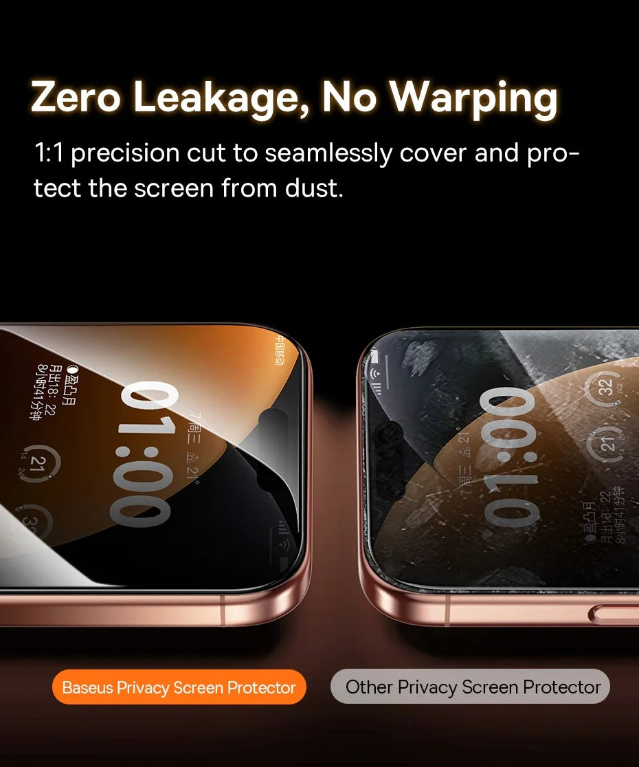 Baseus 0.4mm Corning Tempered Glass for iPhone 17 16 15 14 13 Pro Max Plus Screen Protector Anti-Peeping Auto Installation Film