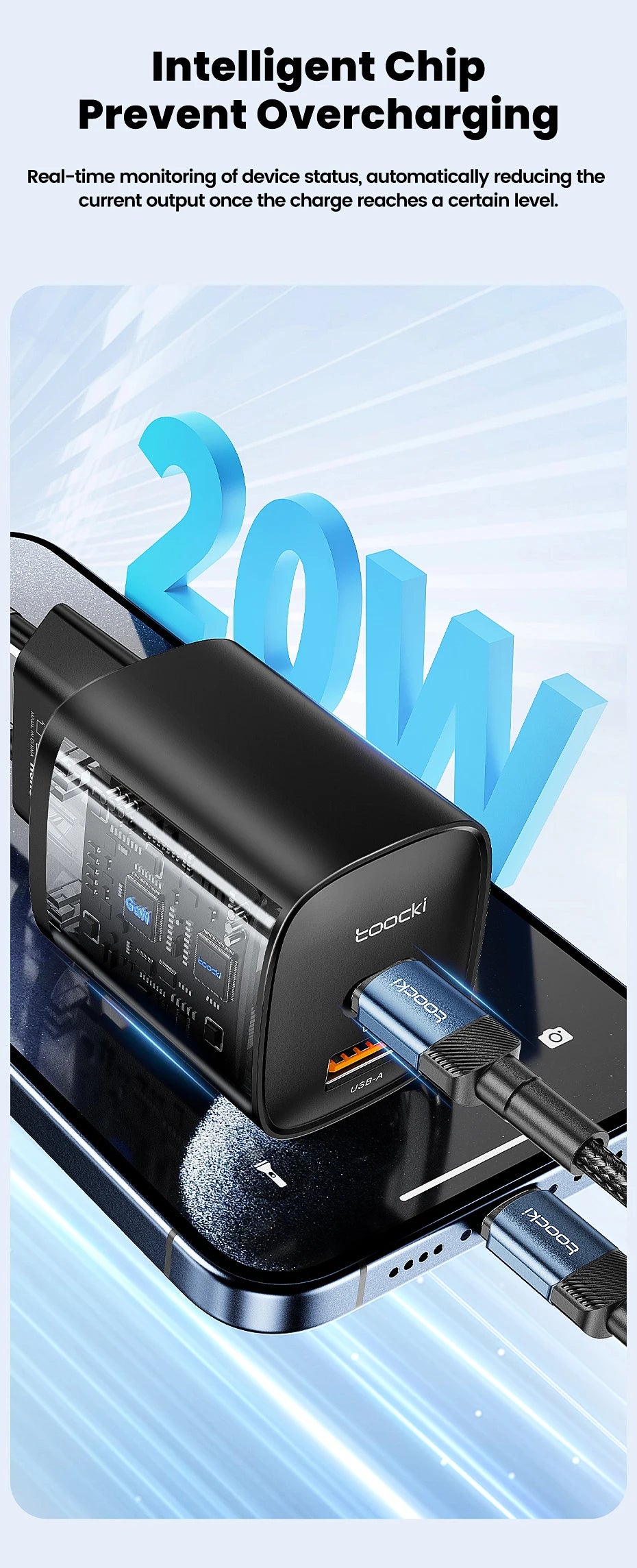 Toocki 3-in-1 GaN Charger – Fast USB-C & Wireless Charging for Phones & Watch