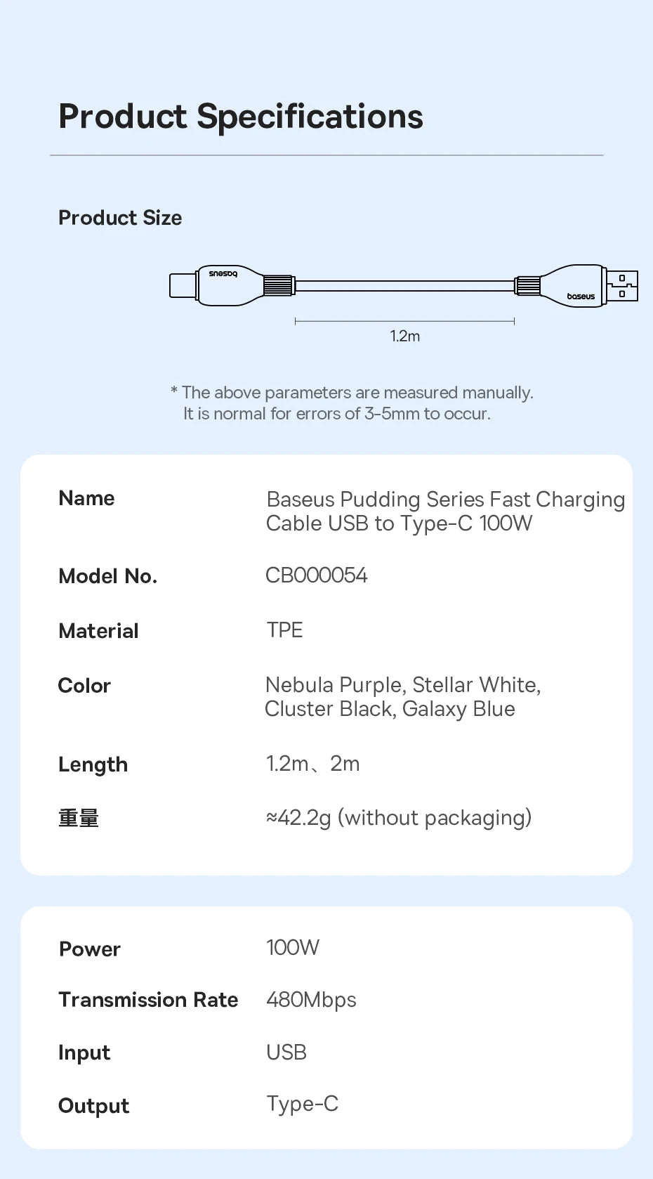 Baseus USB-C Fast Charging Cable – Data Cord for Smartphones