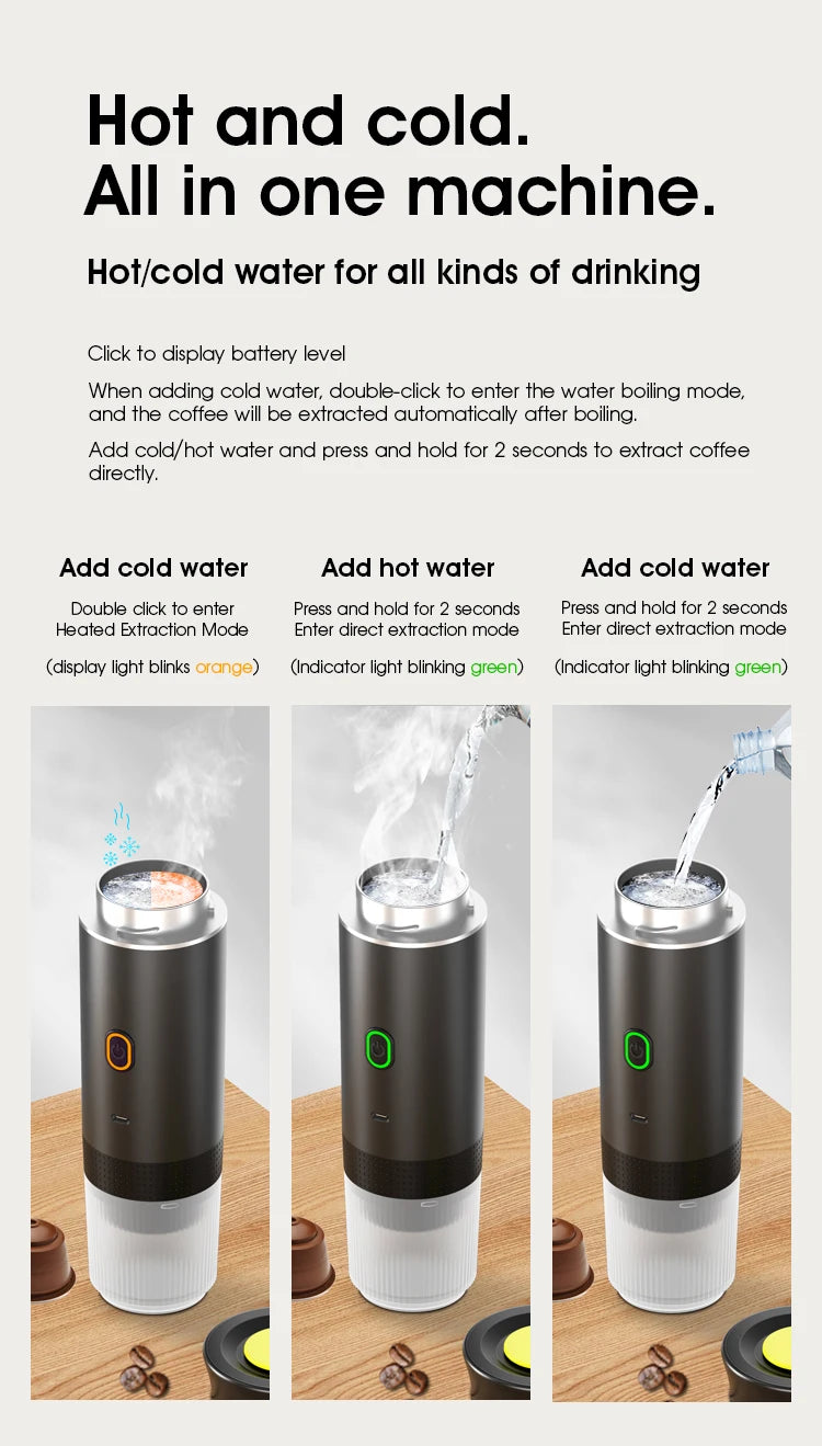 Wireless Portable Espresso Maker – 3-in-1 Coffee Machine for Travel & Camping