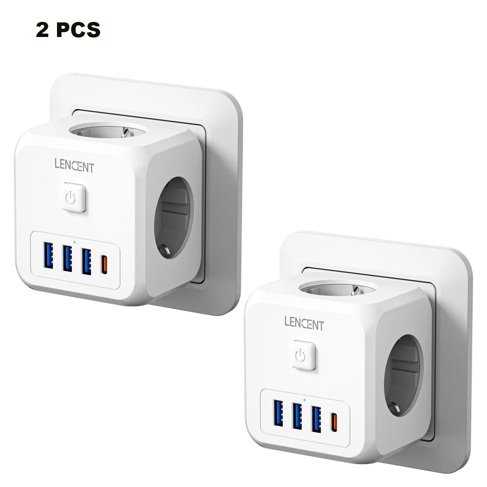 LENCENT EU Power Strip – 7-in-1 Socket with USB & USB-C Charging