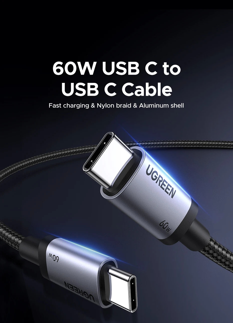 UGREEN USB-C PD 60W Fast Charging Cable – iPhone, Samsung, iPad, MacBook, Xiaomi
