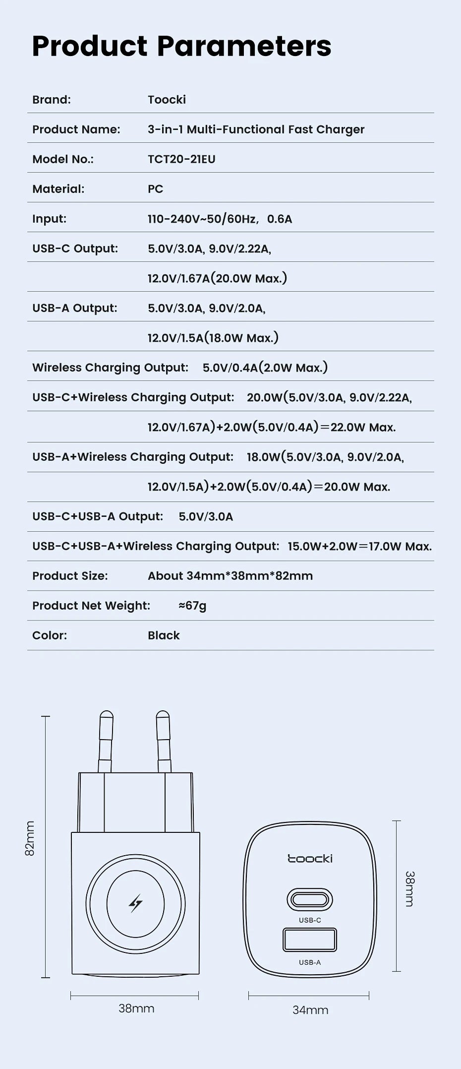 Toocki 3-in-1 GaN Charger – Fast USB-C & Wireless Charging for Phones & Watch
