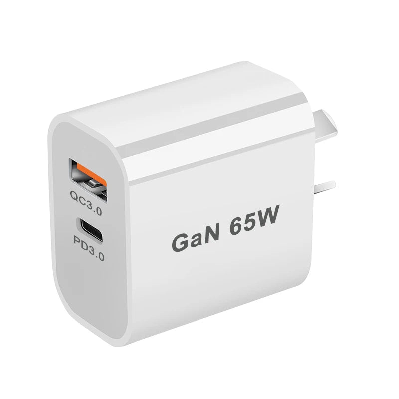 2-Port 65W GaN USB-C Charger – PD Fast Wall Adapter for Phones