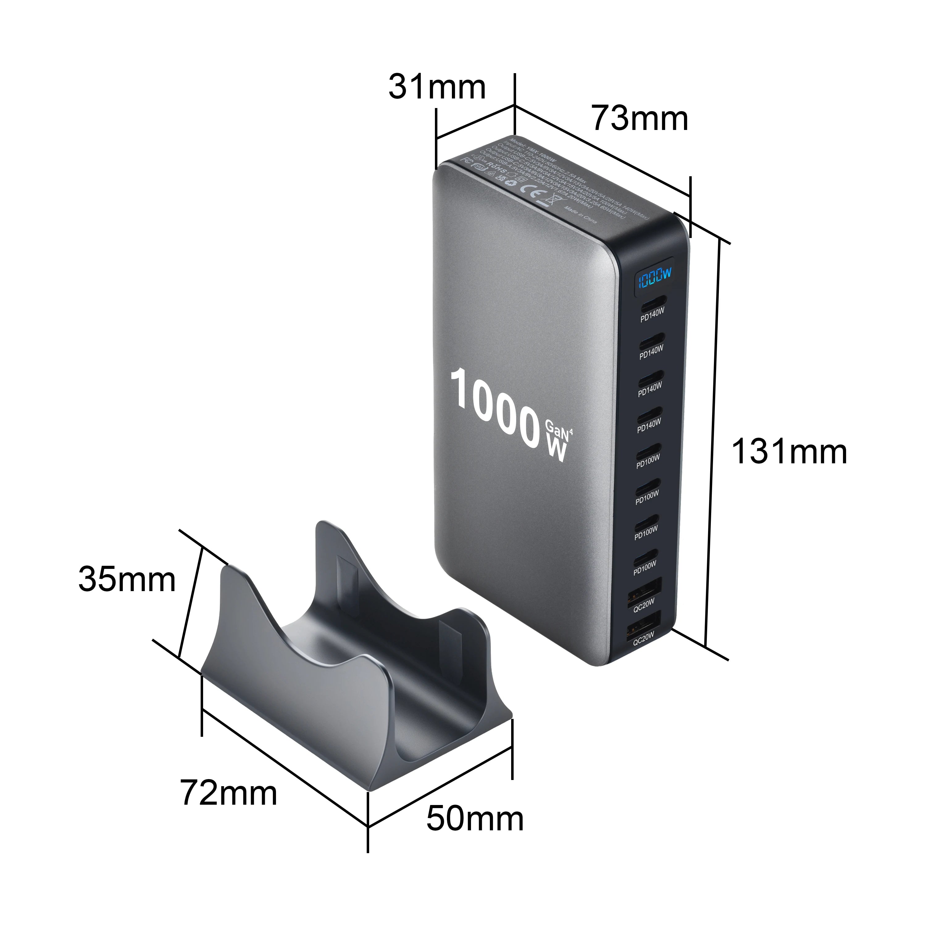10-Port GaN Desktop Charger – Fast PD Charging for Laptop & Phone