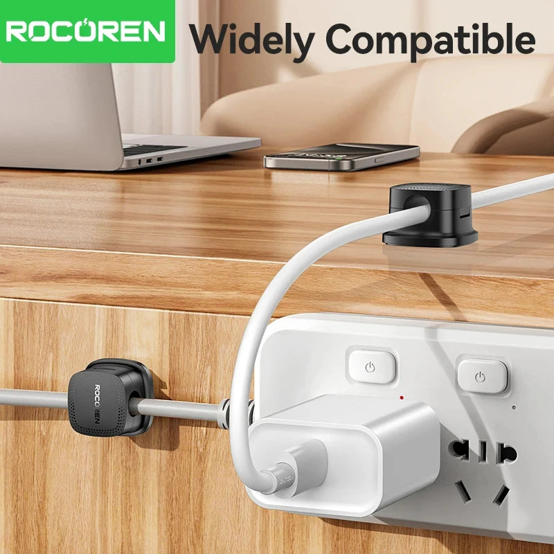 Rocoren Magnetic Cable Organizer – 6PCS Adjustable Wire Holder for Desk