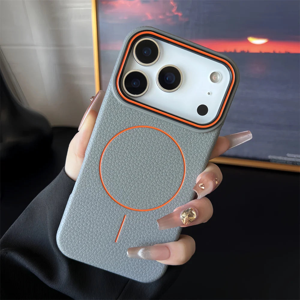 Frosted Hit Color Lichee Pattern Magnetic TPU Case – iPhone 17 Series & More