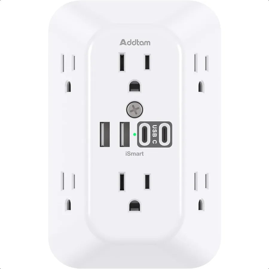 Multi-Plug Wall Outlet with 4 USB & 2 USB-C – Surge Protected