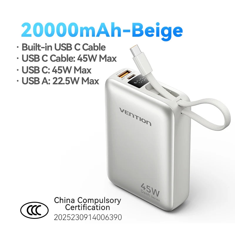 45W Portable Power Bank – 20000mAh Fast Charger for Phones