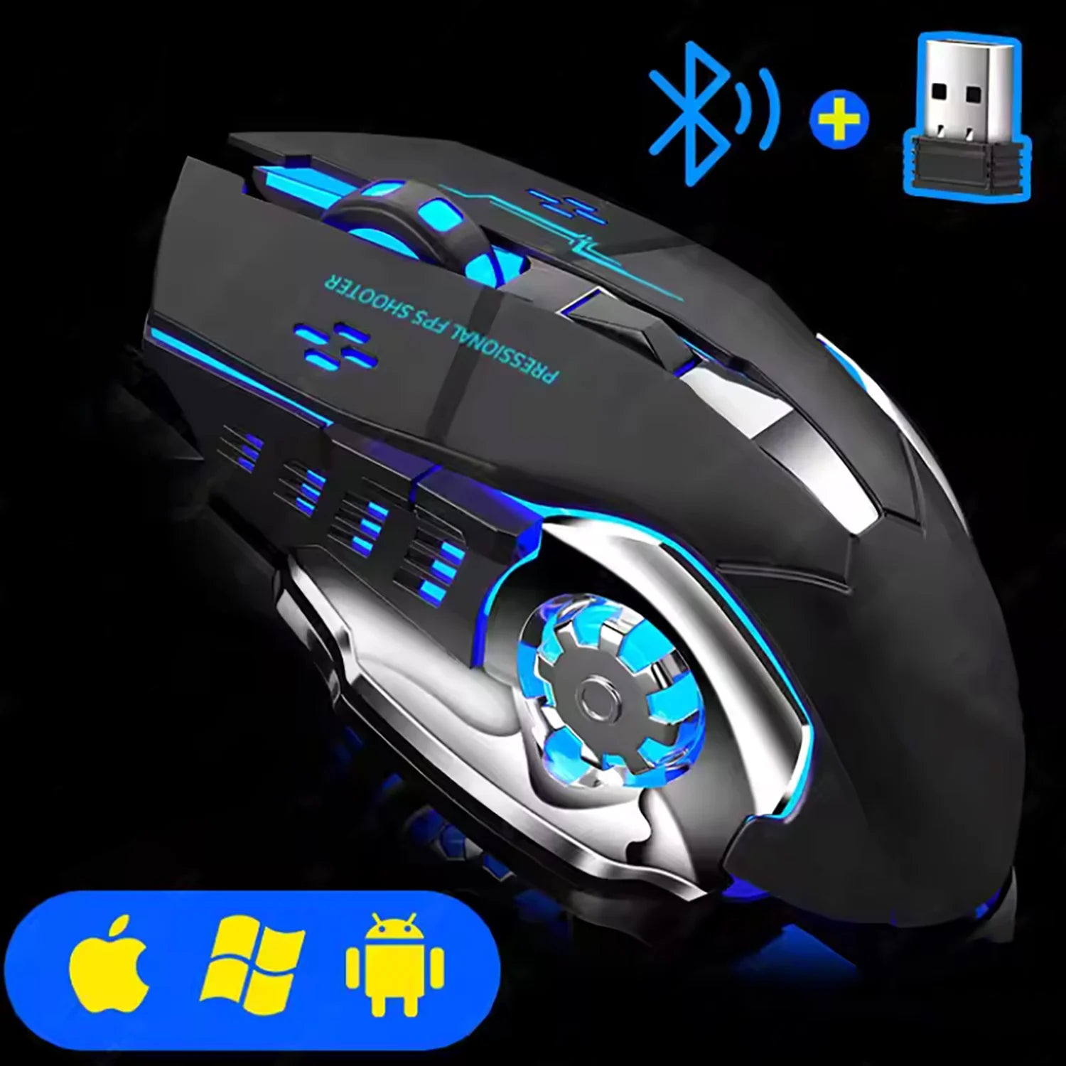 Wireless Rechargeable Mouse – Gaming Backlight, Bluetooth & USB for PC