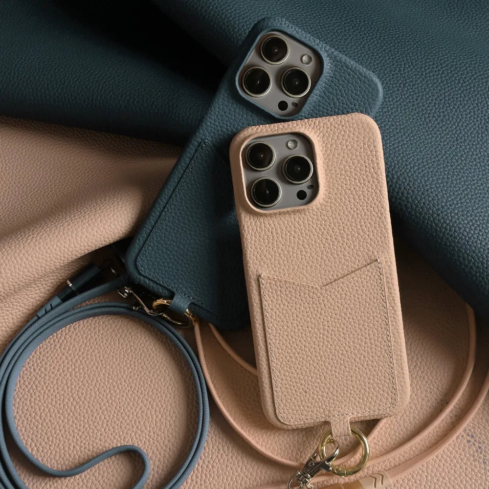 Multifunctional Charging Cable Lanyard Genuine Leather Case For iPhone 16 Pro Max 15Pro 11 13 12 14Pro Crossbody Strap Card Slot