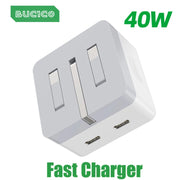 40W Dual USB-C Charger – Foldable Wall Adapter for iPhone & iPad