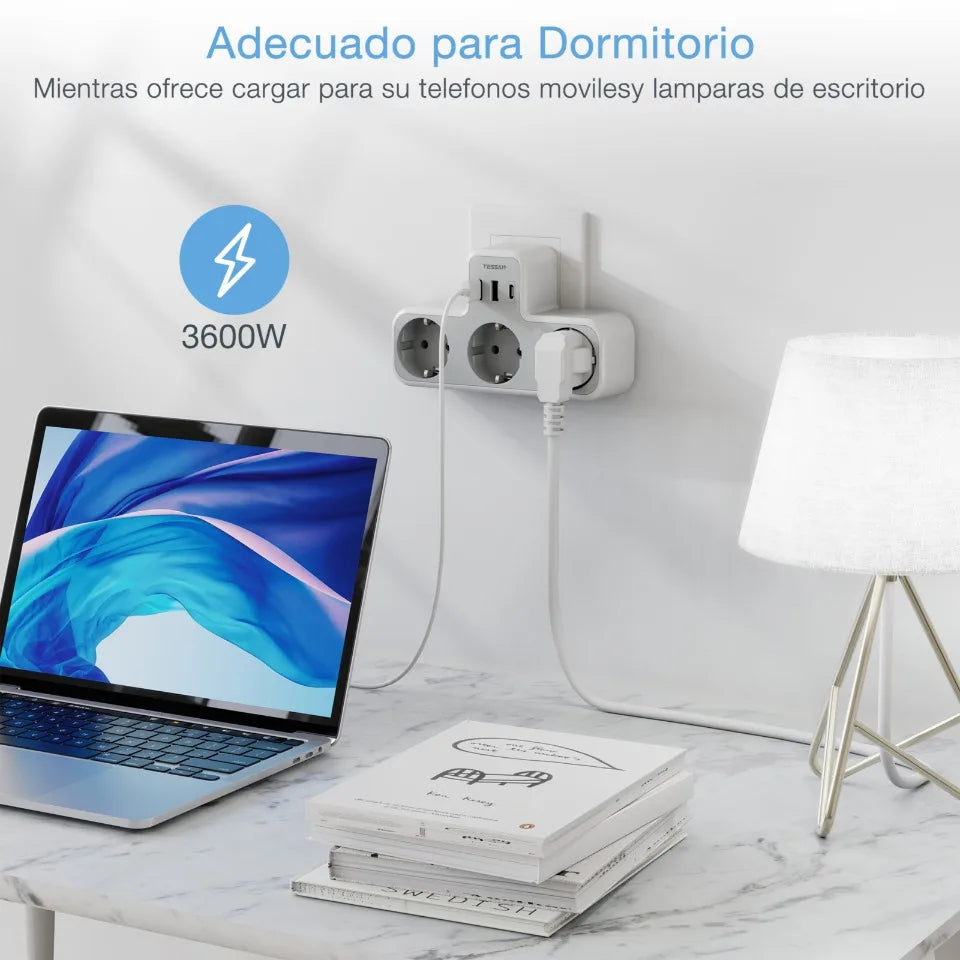 TESSAN Multiple Wall Socket with 3 AC Outlets Charging Ports EU Plug Wall Power Strip with Overload Protection 3fach Stecker Eu