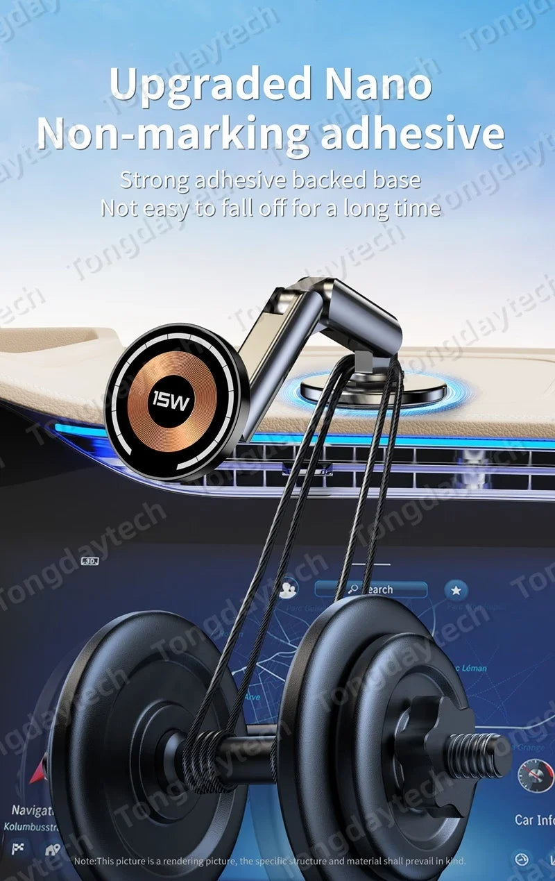 Magnetic Car Charger Holder – 15W Wireless Fast Charge