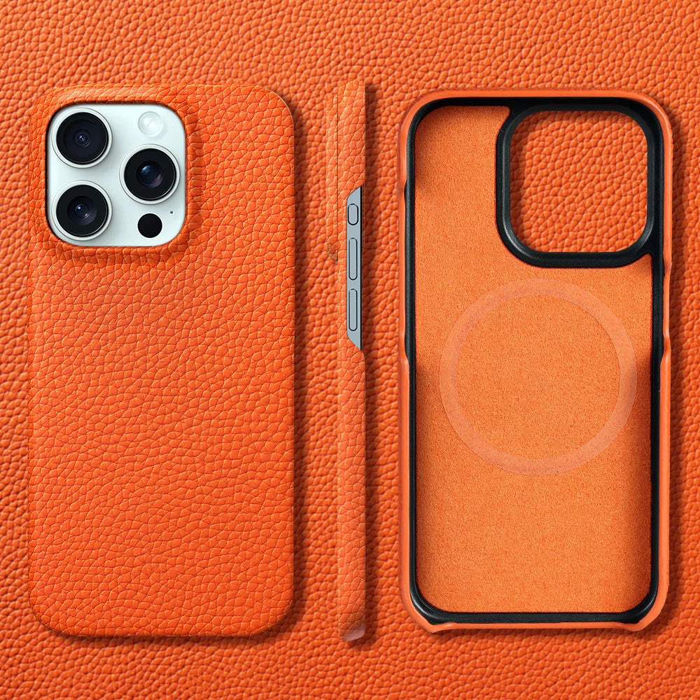 iPhone MagSafe Leather Case – Cowhide Lychee, Pro & Max