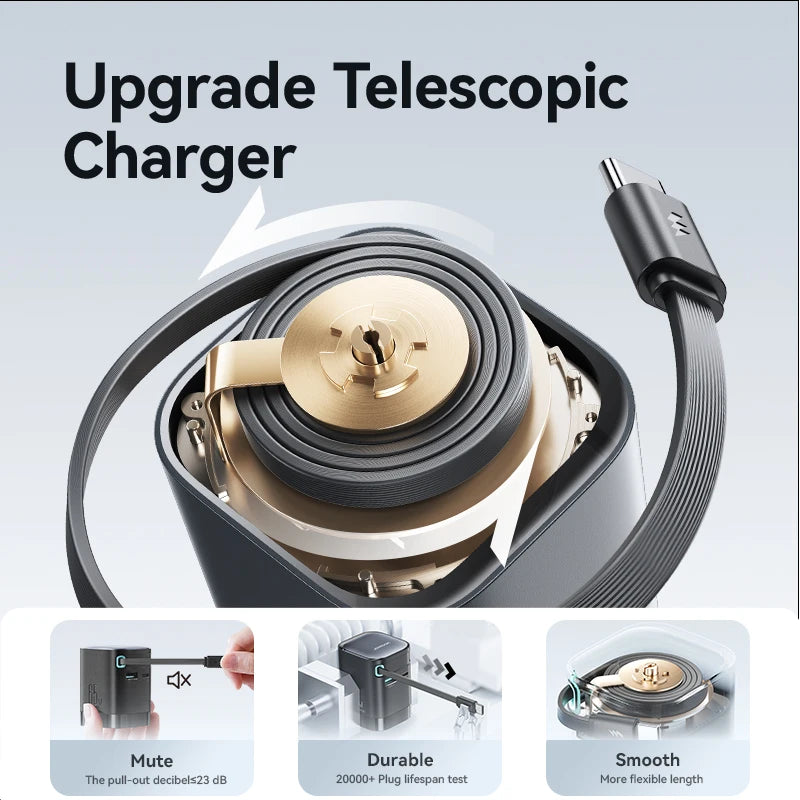 Joyroom 65W GaN PD 3.0 Fast Charger with Retractable USB-C Cable (EU Plug)