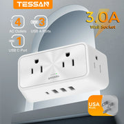 TESSAN Multi-Socket Wall Expander – 4 AC Outlets & 3 USB Ports  & 1 USB - C