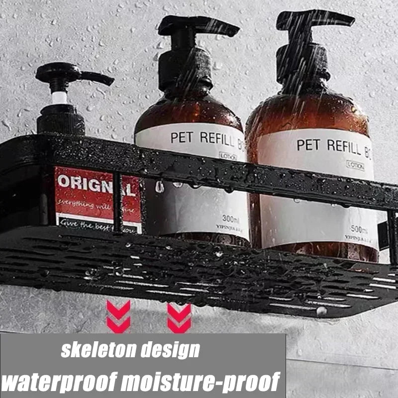 Aluminum No-Drill Shelf – Bathroom & Kitchen Wall Storage Organizer