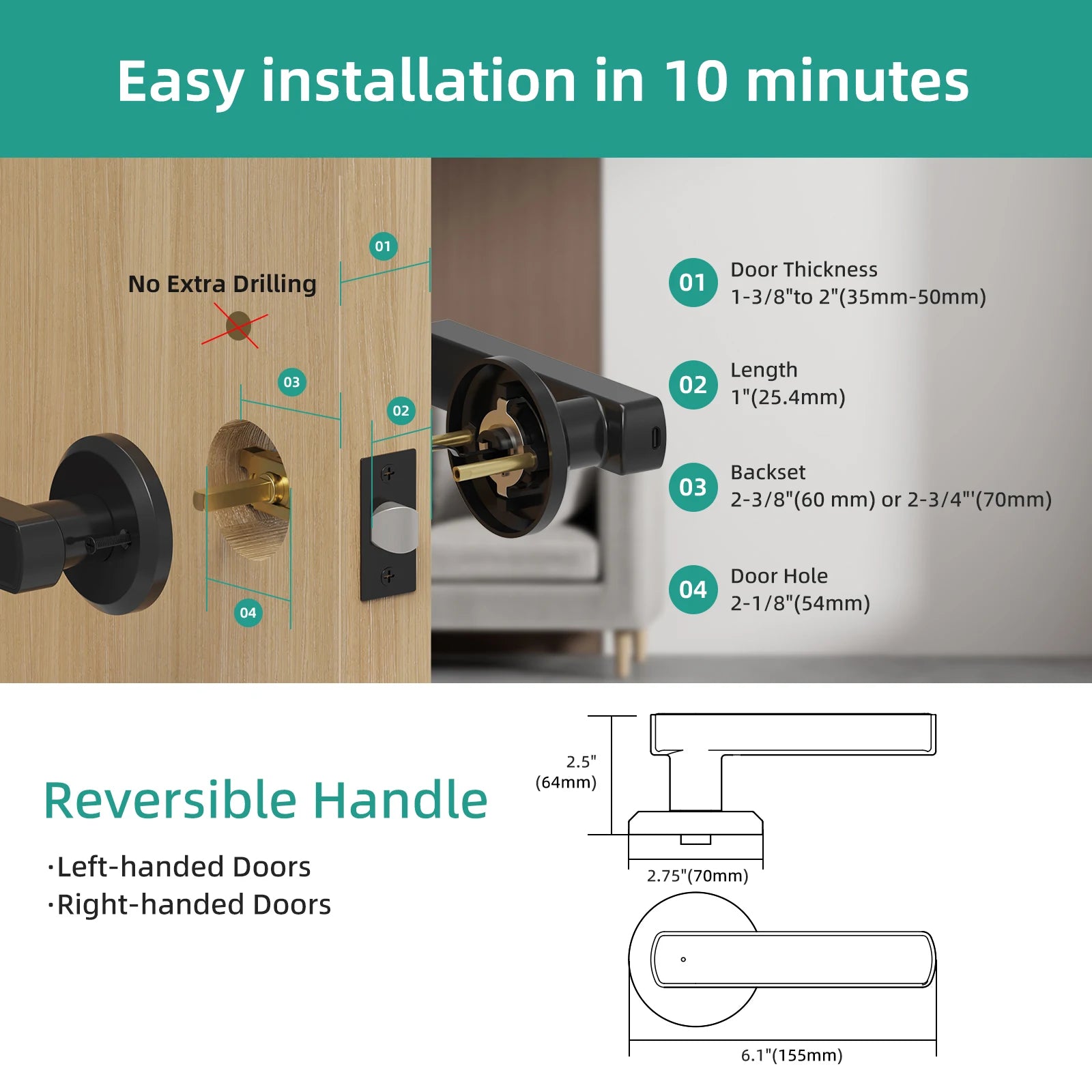 Viladepot Smart Fingerprint Door Lock – App & Touchscreen Control