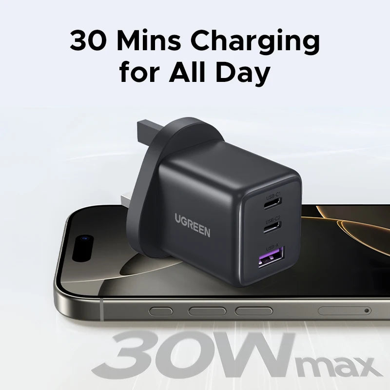 UGREEN GaN Mini Charger – 20W/30W PD 3.0 USB-C (UK Plug)