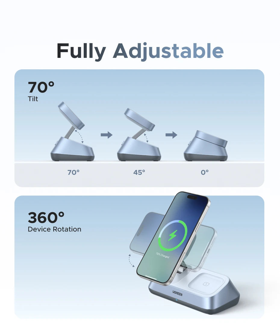 UGREEN 25W Qi2 3-in-1 Wireless Charger for iPhone & AirPods