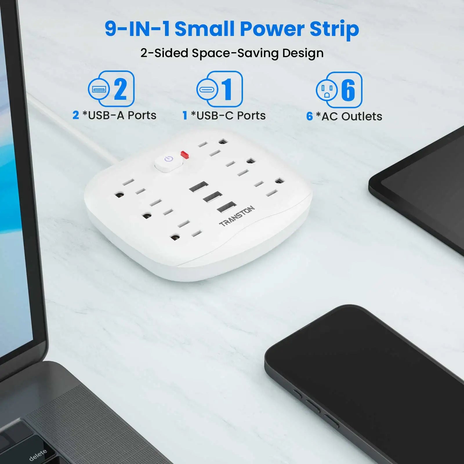 TRANSTON 6-Outlet Power Strip with USB & Surge Protection