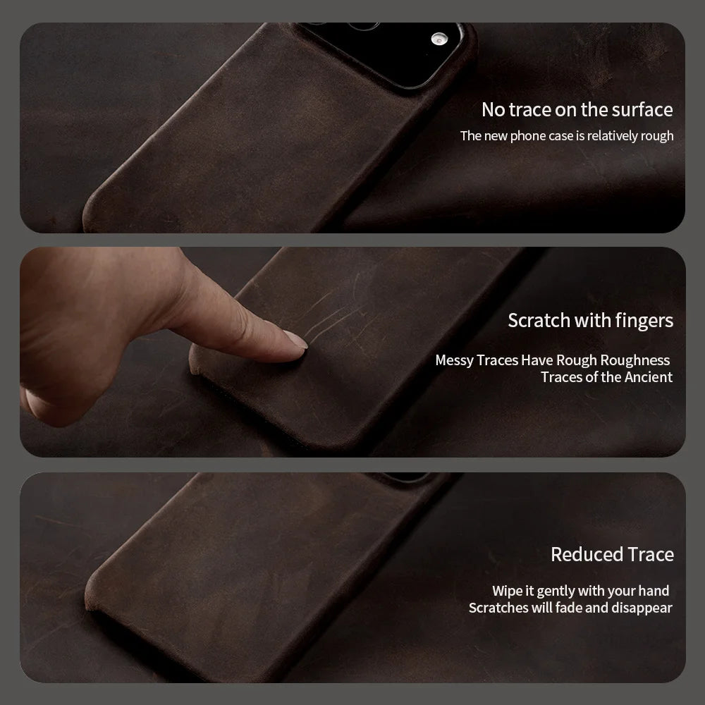 Retro Genuine Pull-Up Leather Magnetic Case – iPhone 15–17 Series