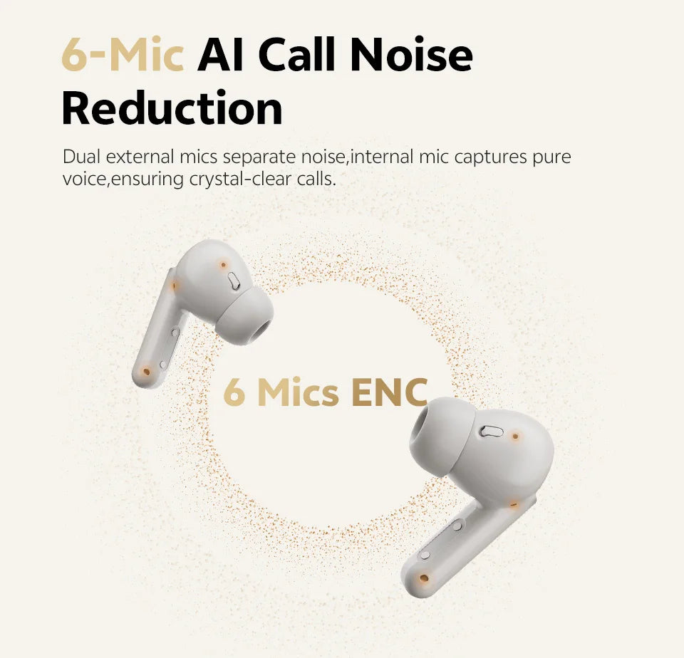 QCY Buds ANC -45dB Adaptive Noise Cancelling Wireless Bluetooth 5.4 Earbuds 6 Mics Clear Call 10mm Dynamic Driver Earphone 25Hrs