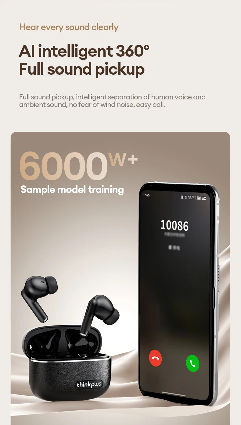 Lenovo LP27 Pro Bluetooth Earphones HIFI Stereo Sound Call Noise Reduction Wireless Headset Long Endurance Earbud Leather Design
