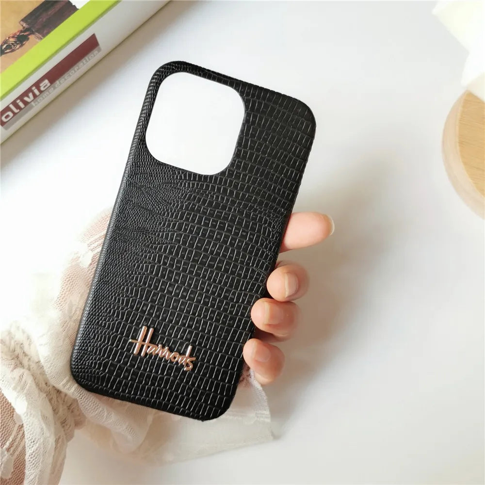 Luxury Business Lizard Skin Pattern Couple Hard Case For Iphone 17 16 14 15 11 12 13 Pro Max PU Leather Cover Fundas