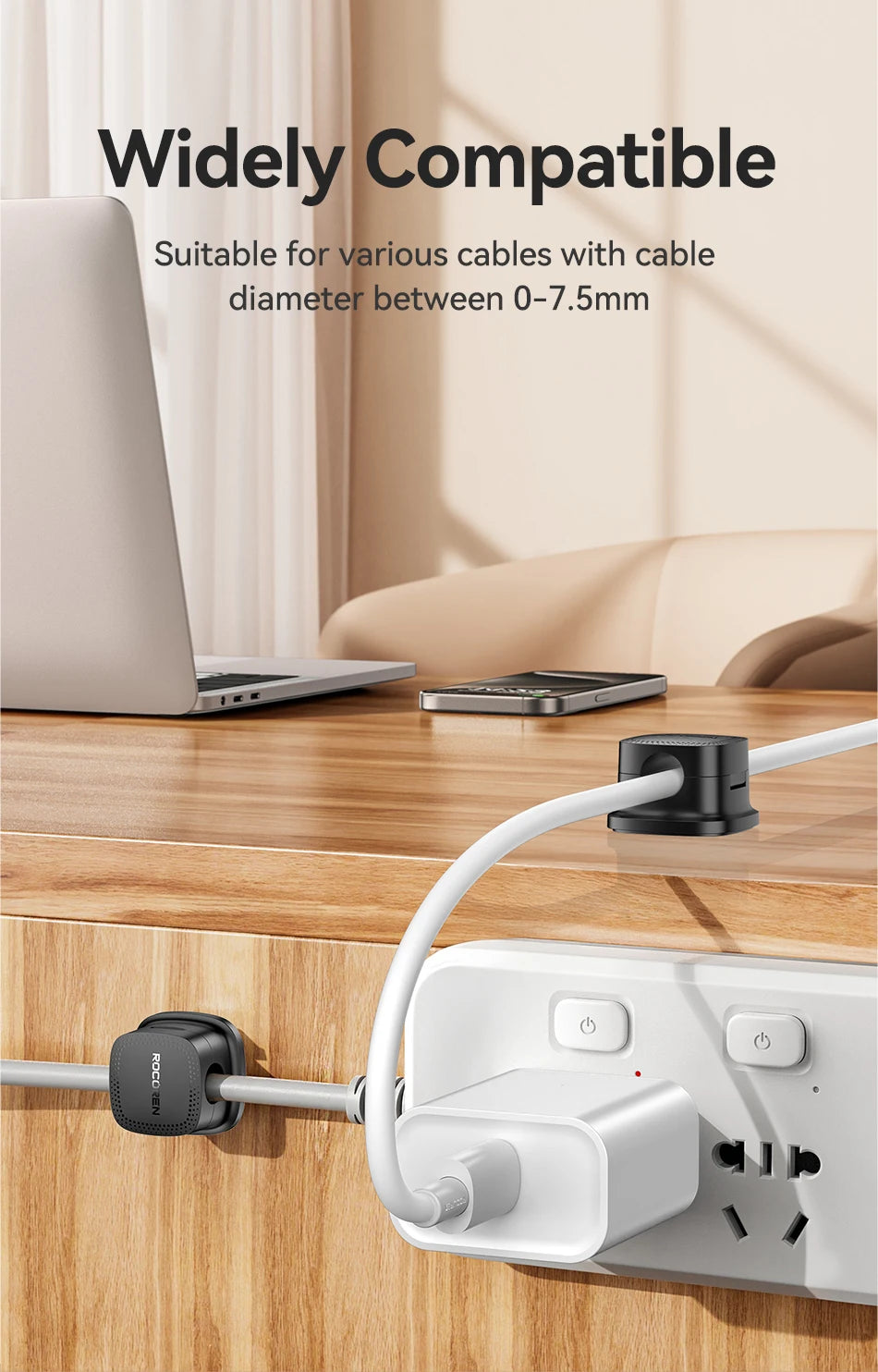 Rocoren Magnetic Cable Organizer – 6PCS Adjustable Wire Holder for Desk