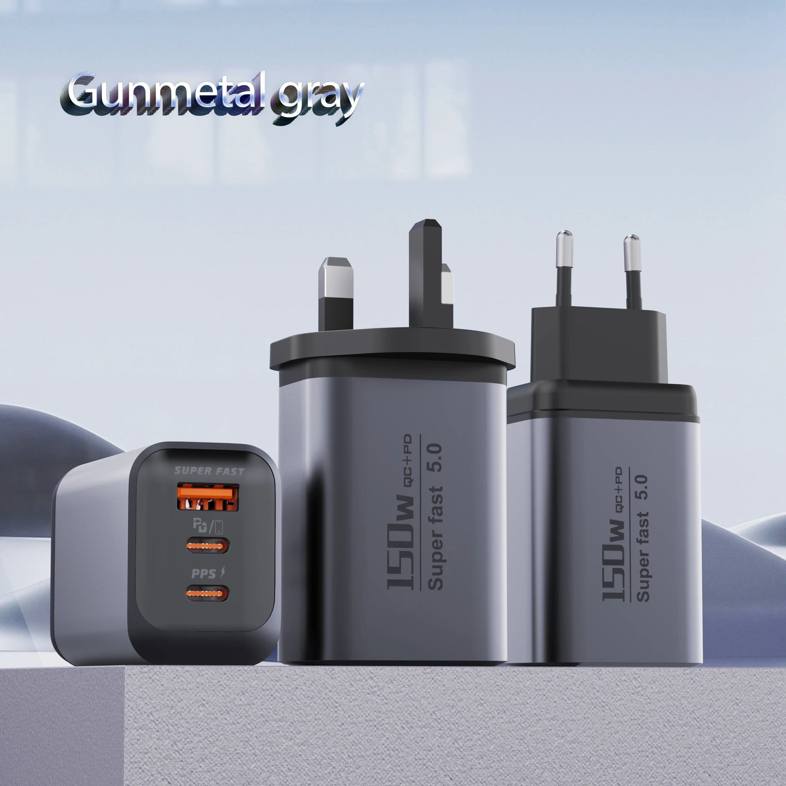 Quick Charge 3.0 Fast Charger Muti Total 150W 3 Port USB Type C PD Mobile Phone Wall Adapter for iPhone 16 Samsung S24 Xiaomi 15