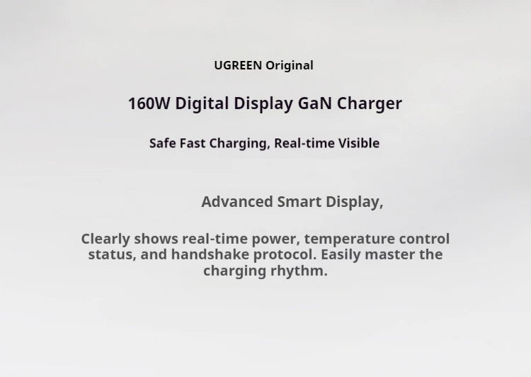 UGREEN GaN Charger 160W PD3.1 Fast Charging Phone Charger With Five Ports USB-C/A AI Smart Display For iPhone17 Tablets Laptops
