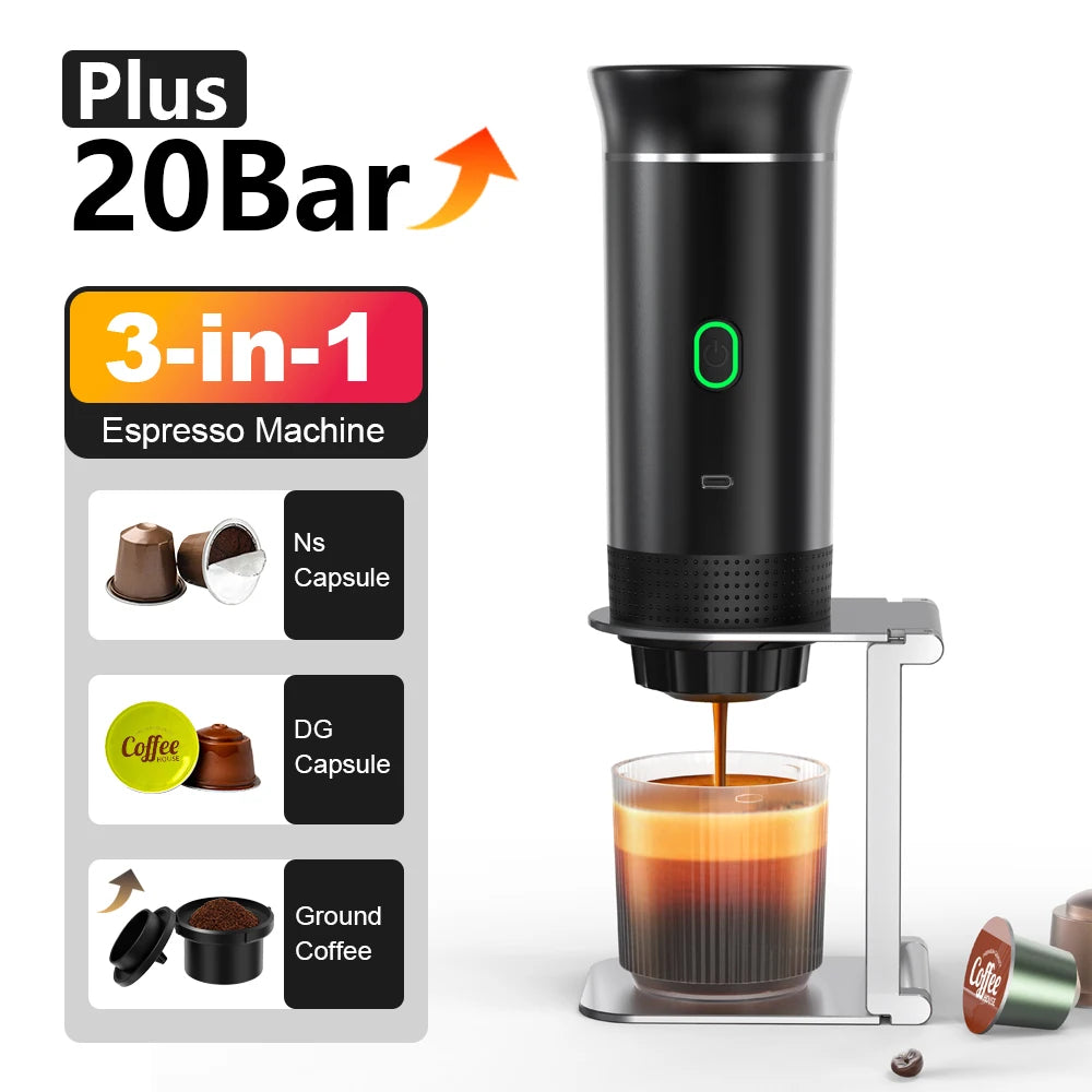 Wireless Portable Espresso Maker – 3-in-1 Coffee Machine for Travel & Camping
