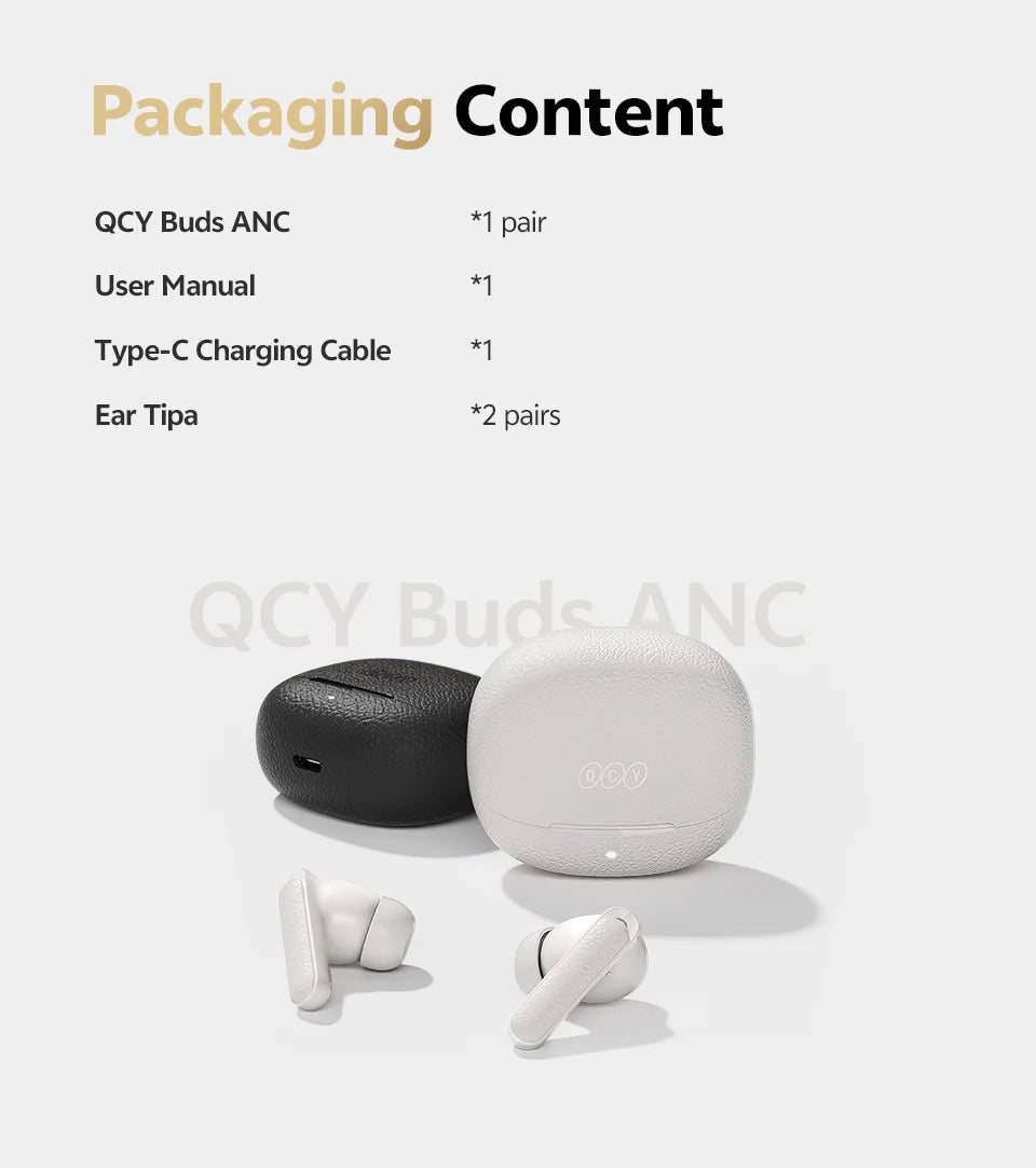 QCY Buds ANC -45dB Adaptive Noise Cancelling Wireless Bluetooth 5.4 Earbuds 6 Mics Clear Call 10mm Dynamic Driver Earphone 25Hrs
