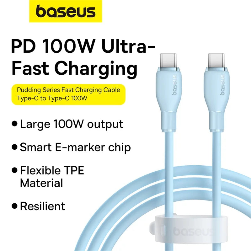 Baseus 100W PD USB-C Cable – Fast Charging for MacBook & iPhone