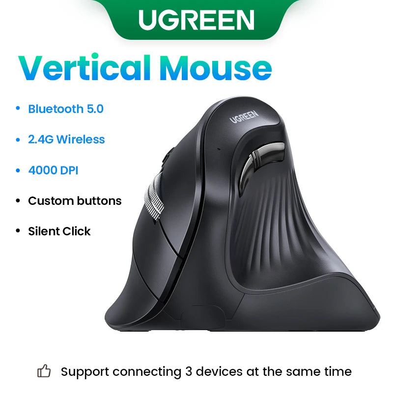 UGREEN Bluetooth & 2.4G Vertical Mouse for PC & MacBook