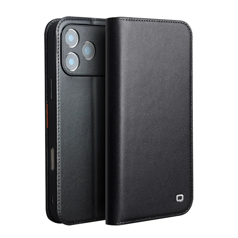 QIALINO Genuine Leather Wallet Case for iPhone 17 Pro Max – Handmade Flip Cover with Card Slots