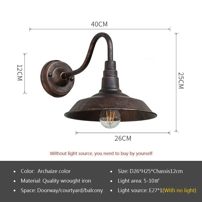 Retro LED Outdoor Wall Lamp – Waterproof, E27 Bulb Compatible