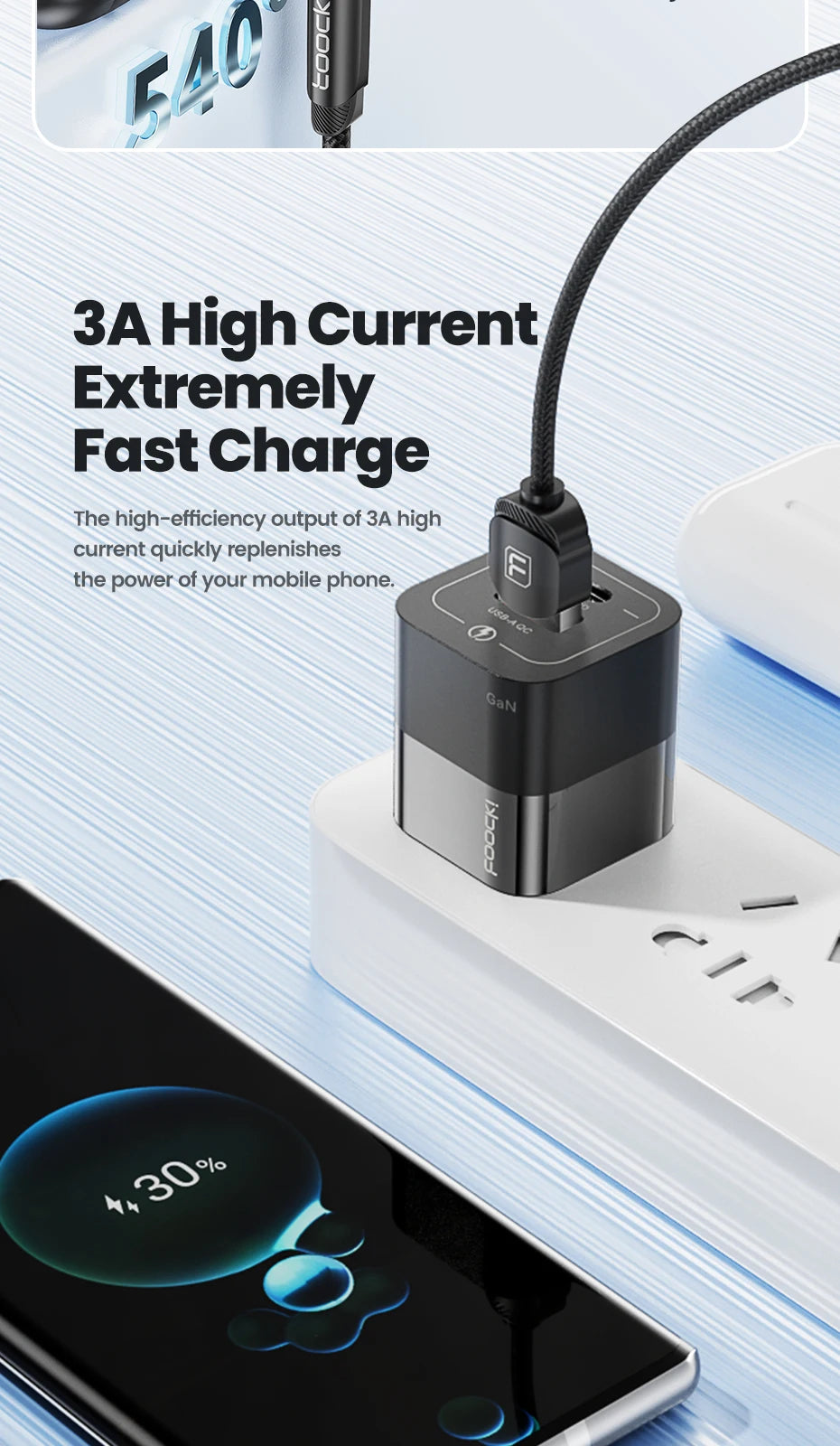 Toocki 540° Magnetic USB-C Cable – Fast Charge for iPhone & Android