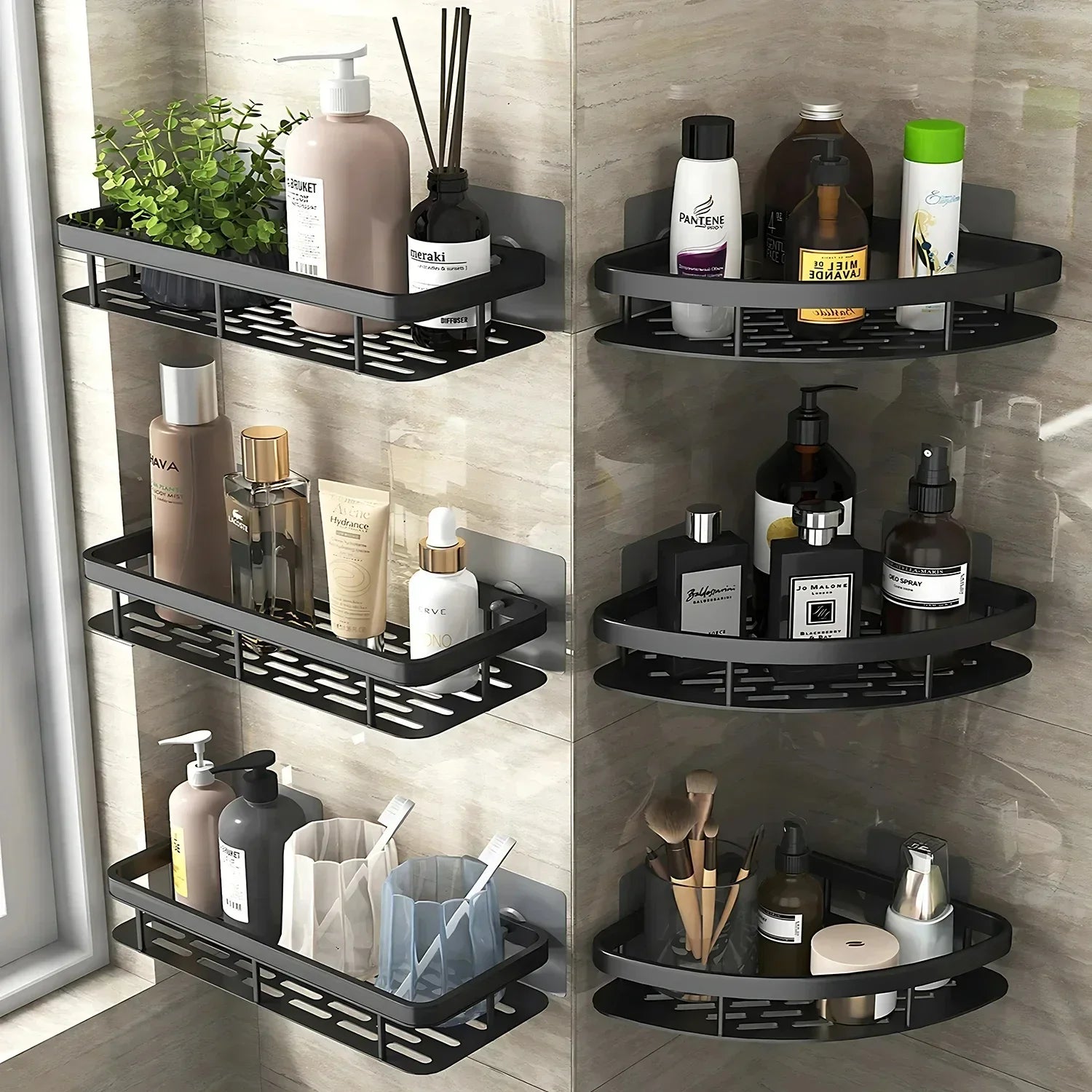 Aluminum No-Drill Shelf – Bathroom & Kitchen Wall Storage Organizer