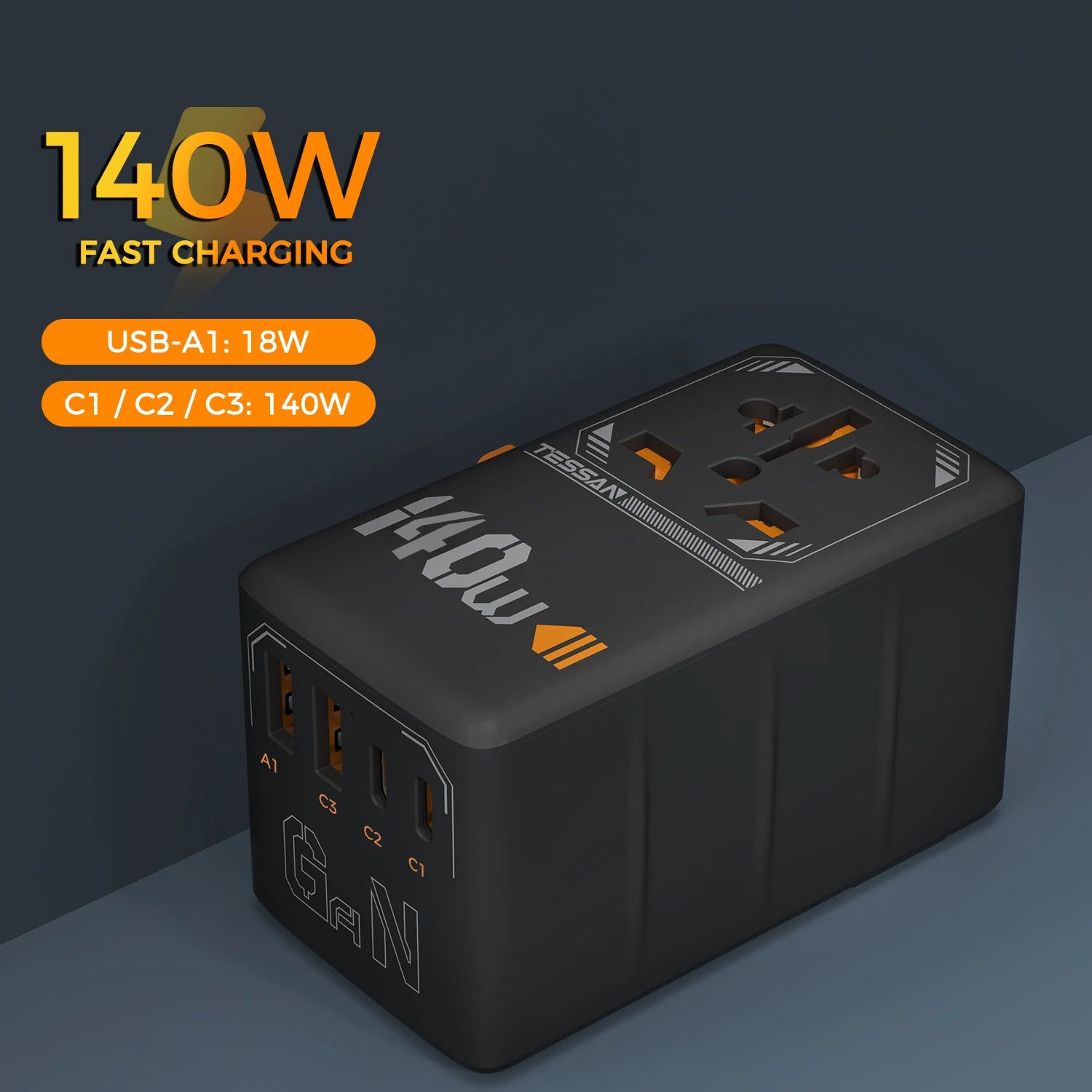 TESSAN 100W GaN Universal Travel Adapter – USB & Type-C Fast Charging