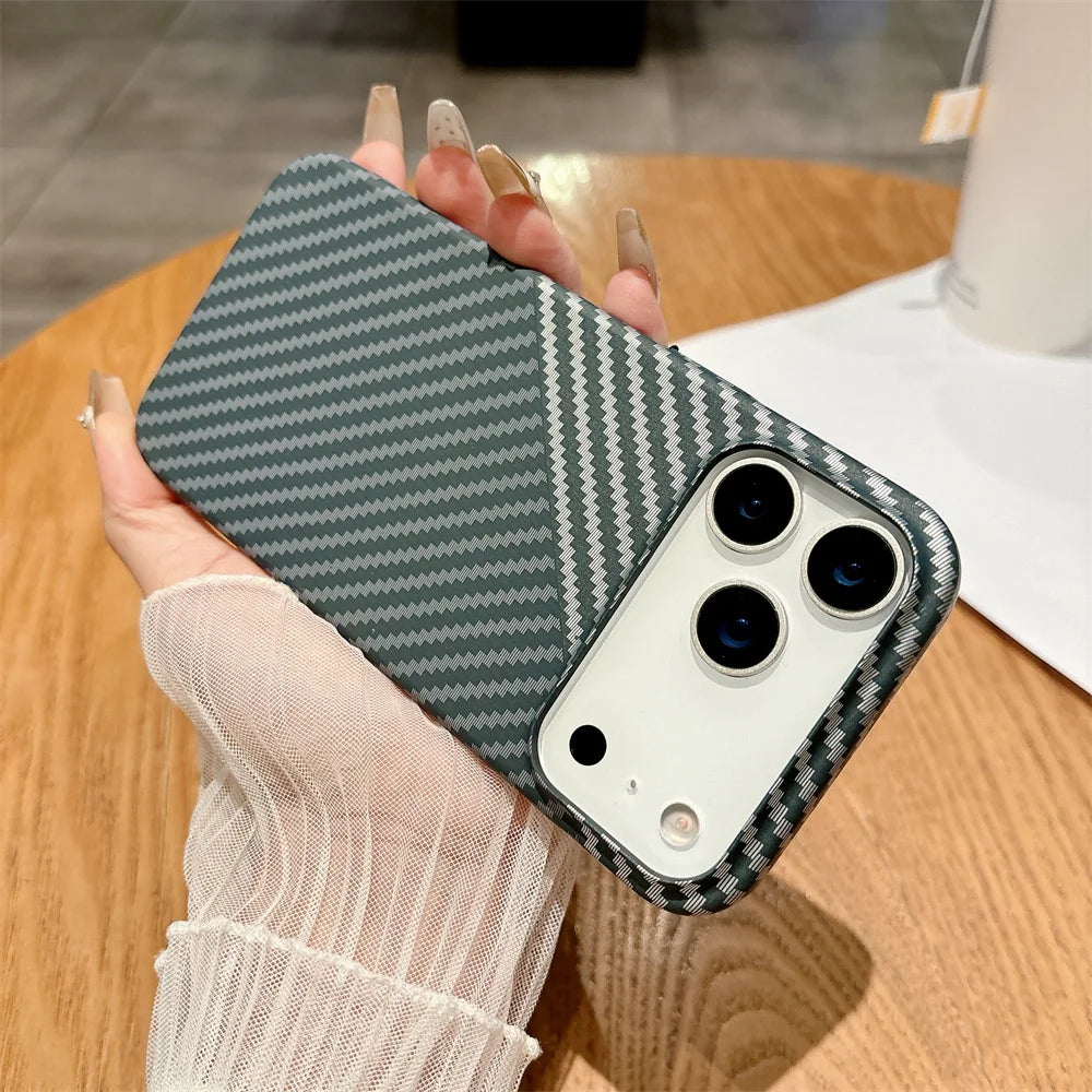Magnetic Kevlar Carbon Fiber iPhone Case – Slim & Protective