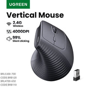 UGREEN Vertical Wireless Mouse – Ergonomic 2.4G, 4000DPI, 6 Silent Buttons