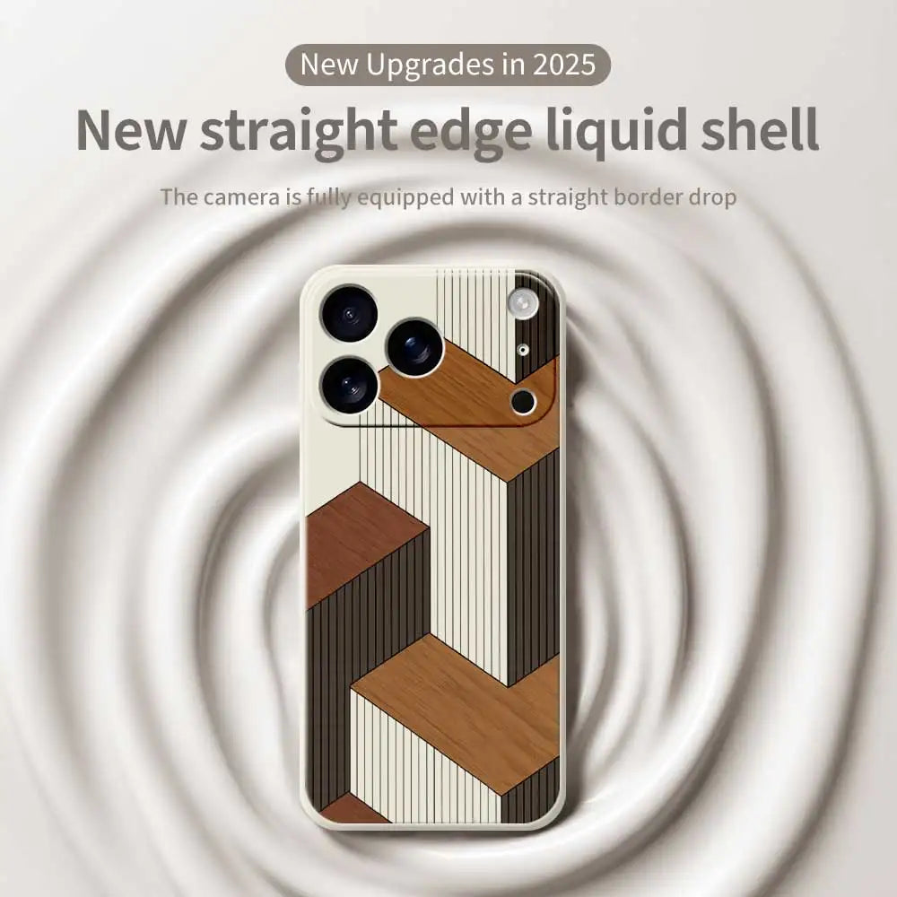 Geometric Wooden Texture TPU Phone Case for iPhone 14–17 Series