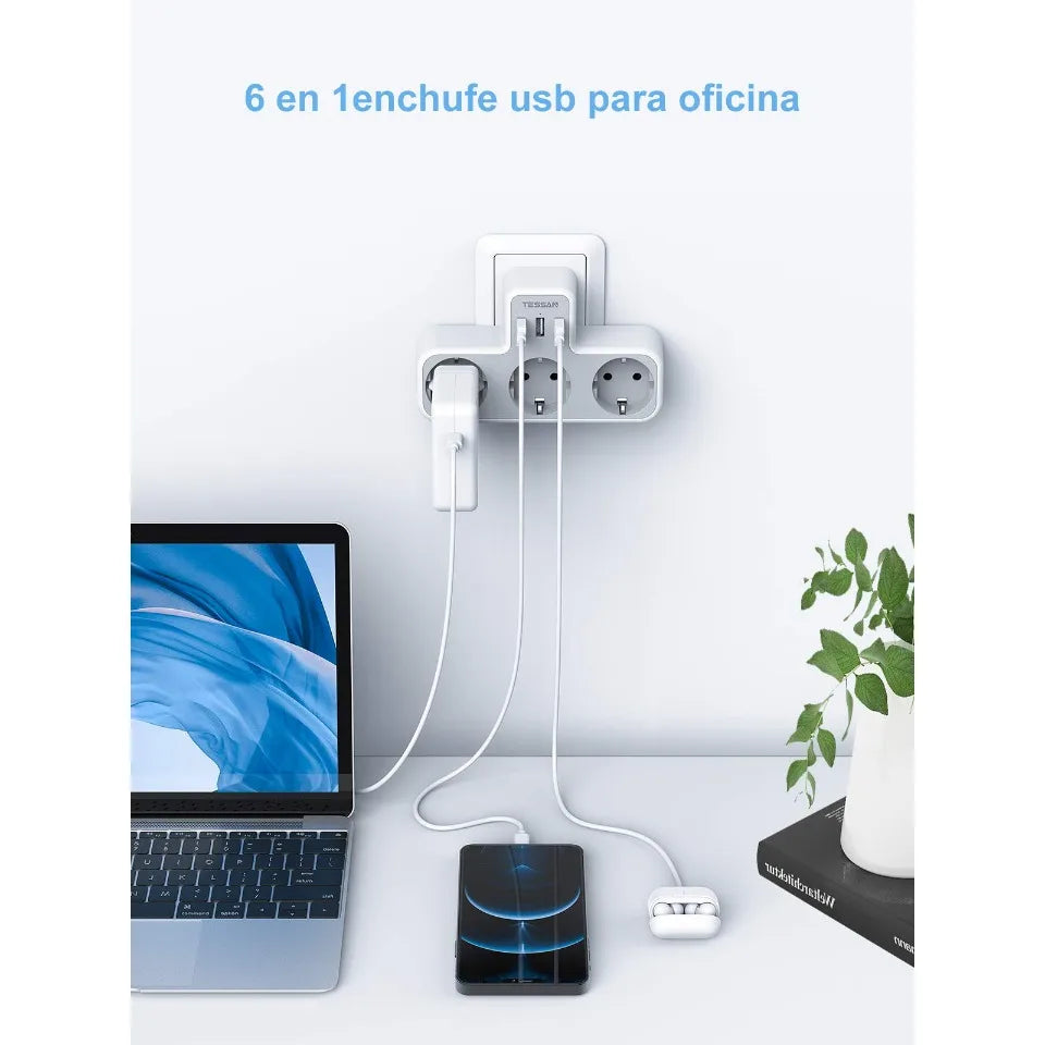 TESSAN Multiple Wall Socket with 3 AC Outlets Charging Ports EU Plug Wall Power Strip with Overload Protection 3fach Stecker Eu