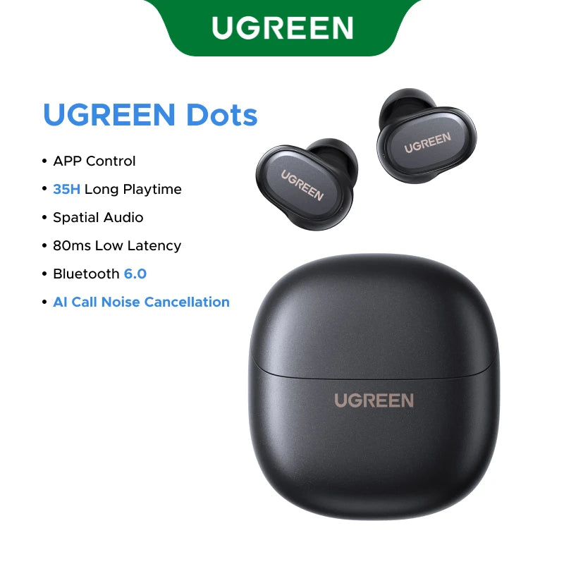 UGREEN Dots Earbuds – Bluetooth, Long Playtime, App-Controlled Sound